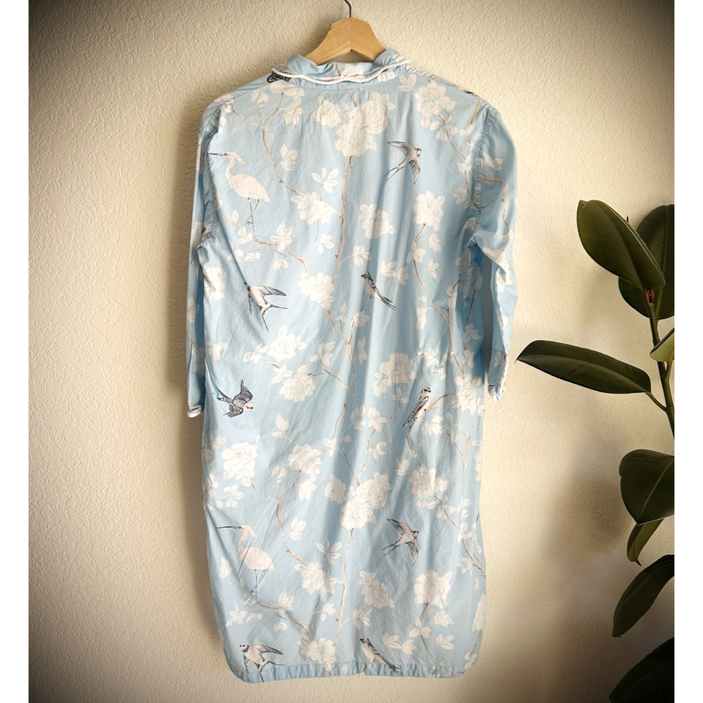 Hedi Carey Women Sleep Shirt Small Blue Birds Button Cottage Prairie Boho Cotton - Picture 8 of 10